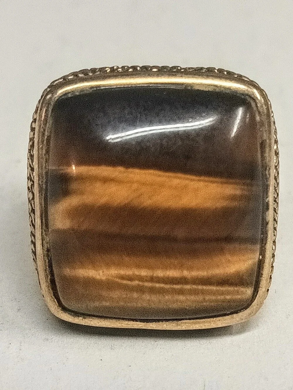 Vintage BARSE Thailand Tiger's Eye Golden Bronze Statement Ring Size 10